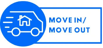 Move In/Move Out words with a moving truck icon