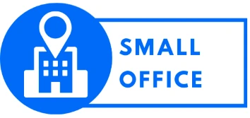Small Office icon with an office building silhouette and a location pin