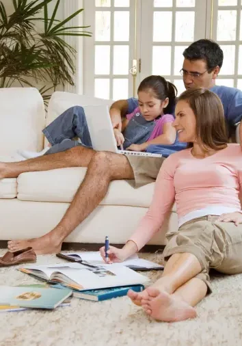 A family in the clean living room